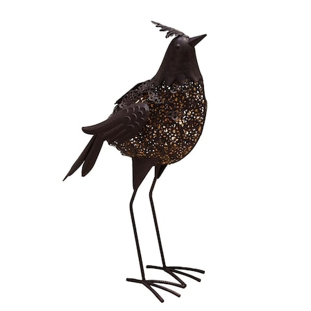 Pisos 20.3 in. Steel Animal Garden Bird Metal Sculpture Statue w/Solar Light & Ground Stake, Bronze PI2628464